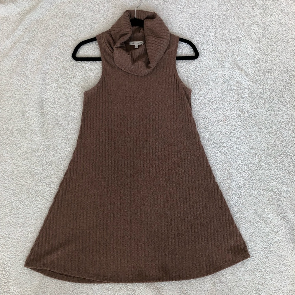 Socialite A Line Cowl Neck Dress • Tan • Sz XS